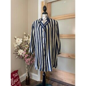 Michael Blake Vintage Dress Shirt Button-down Long Tunic Blouse Striped